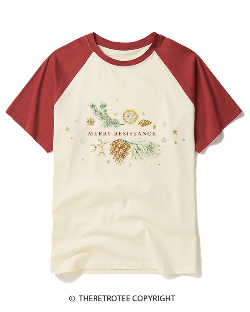 TheRetroTee Merry Resistance1970s Raglan Baseball T-Shirt