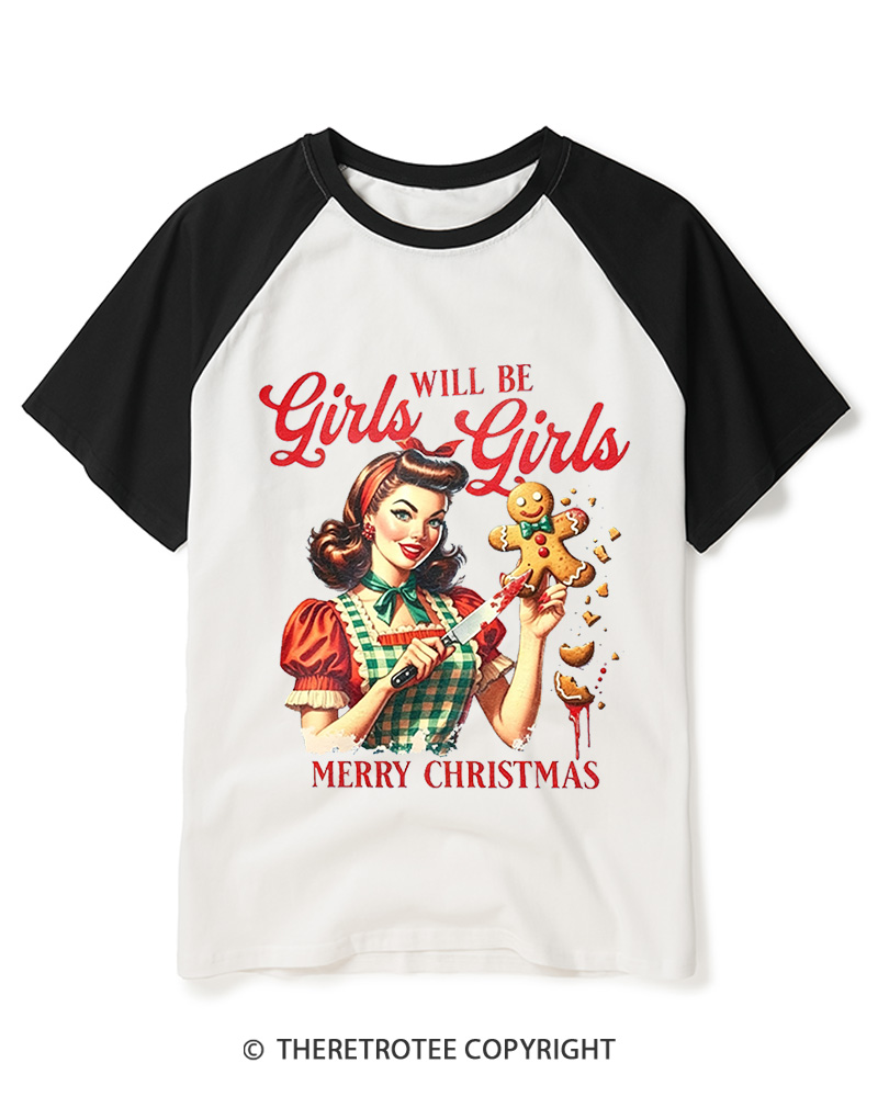 TheRetroTee Girls Will Be Girls1950s Raglan Baseball T-Shirt