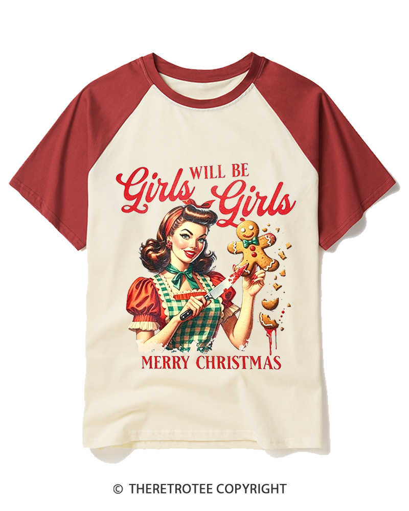 TheRetroTee Girls Will Be Girls1950s Raglan Baseball T-Shirt