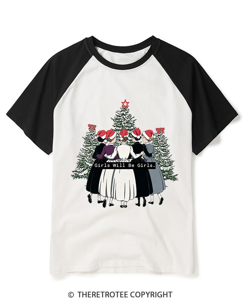 TheRetroTee Girls Will Be Girls1960s Raglan Baseball T-Shirt