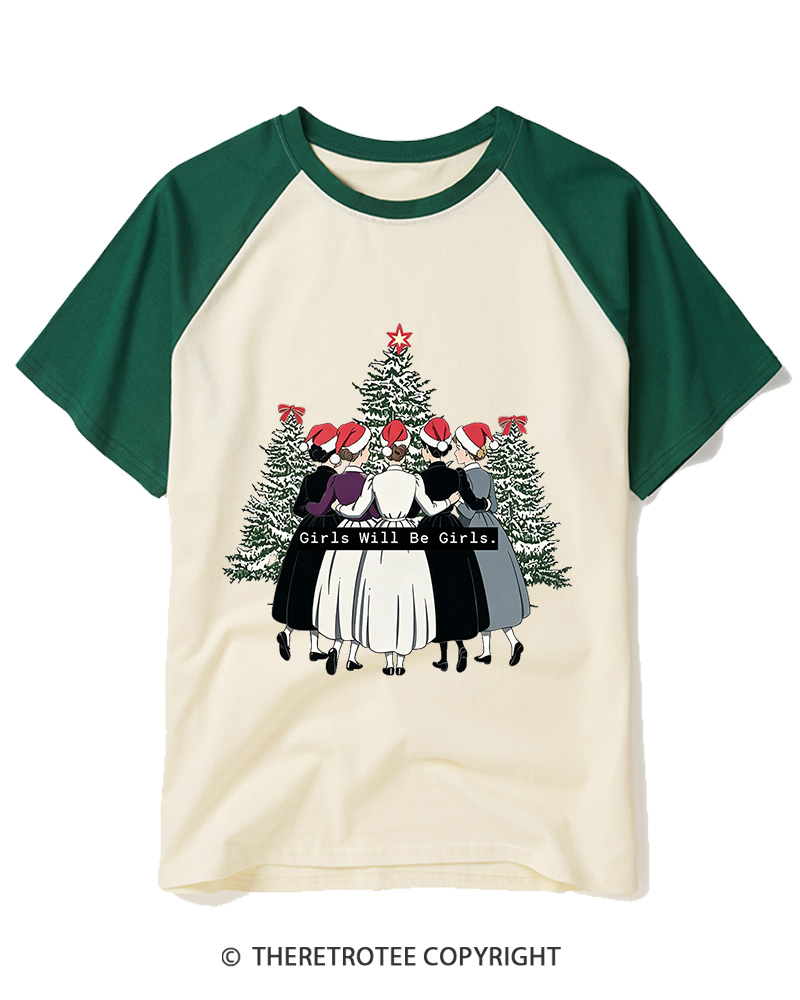 TheRetroTee Girls Will Be Girls1960s Raglan Baseball T-Shirt