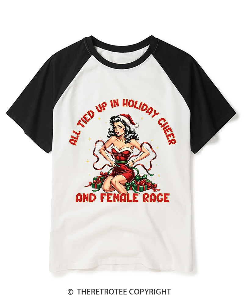 TheRetroTee All Iced Up In Holiday Cheer And Female Rage1950s Raglan Baseball T-Shirt
