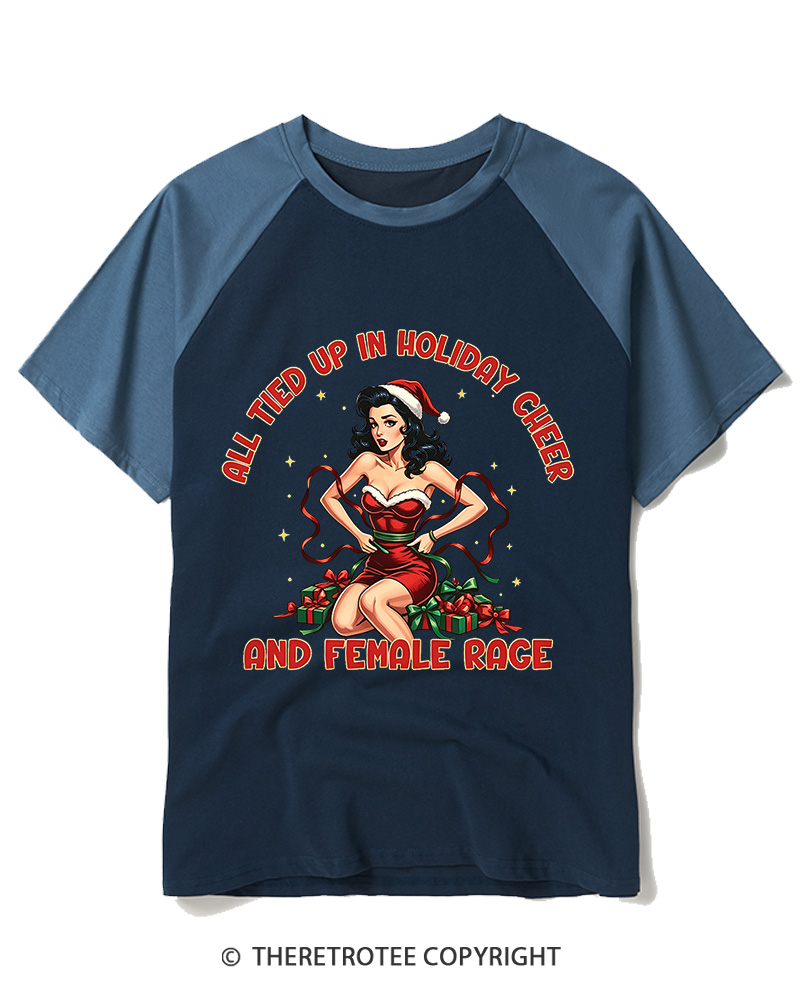 TheRetroTee All Iced Up In Holiday Cheer And Female Rage1950s Raglan Baseball T-Shirt