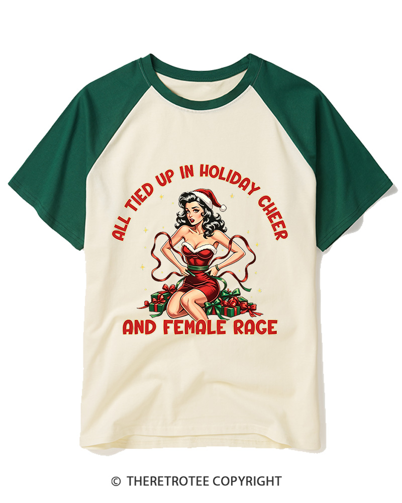 TheRetroTee All Iced Up In Holiday Cheer And Female Rage1950s Raglan Baseball T-Shirt