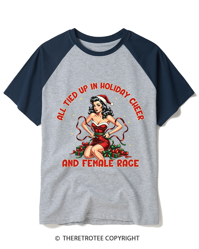 TheRetroTee All Iced Up In Holiday Cheer And Female Rage1950s Raglan Baseball T-Shirt