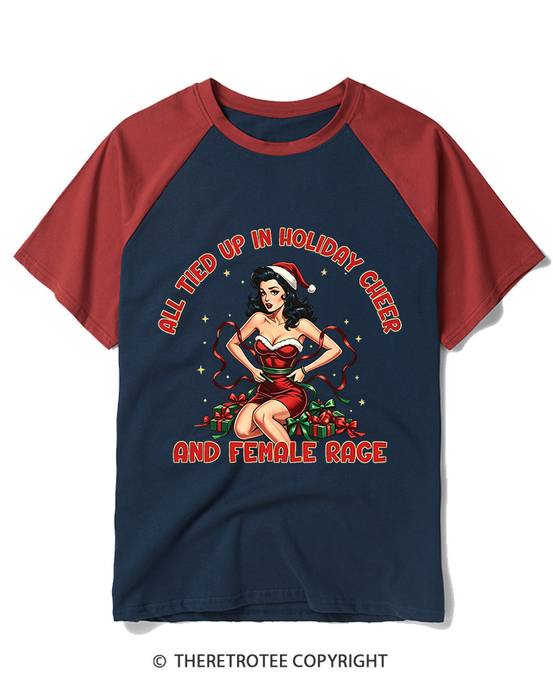 TheRetroTee All Iced Up In Holiday Cheer And Female Rage1950s Raglan Baseball T-Shirt
