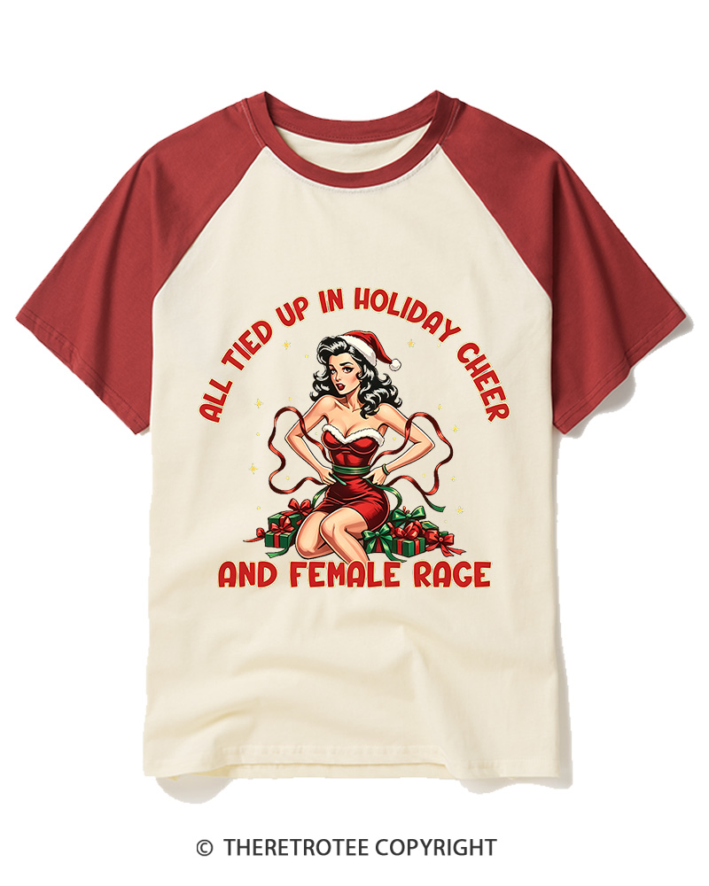 TheRetroTee All Iced Up In Holiday Cheer And Female Rage1950s Raglan Baseball T-Shirt
