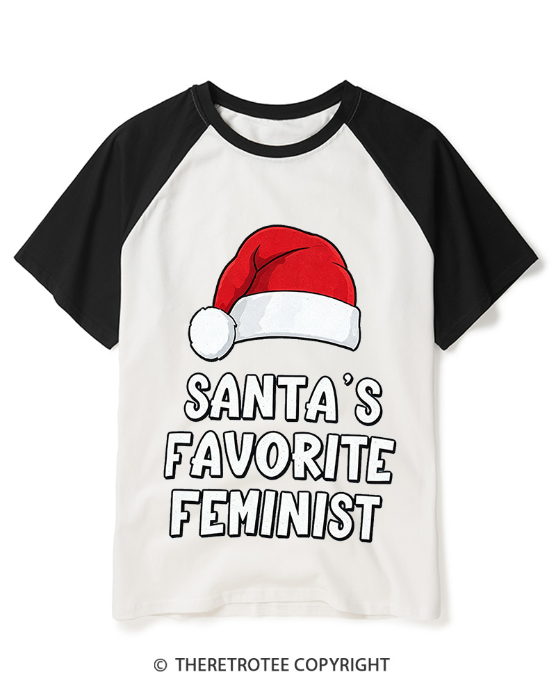 TheRetroTee Santa’s Favorite Feminist2000s Raglan Baseball T-Shirt