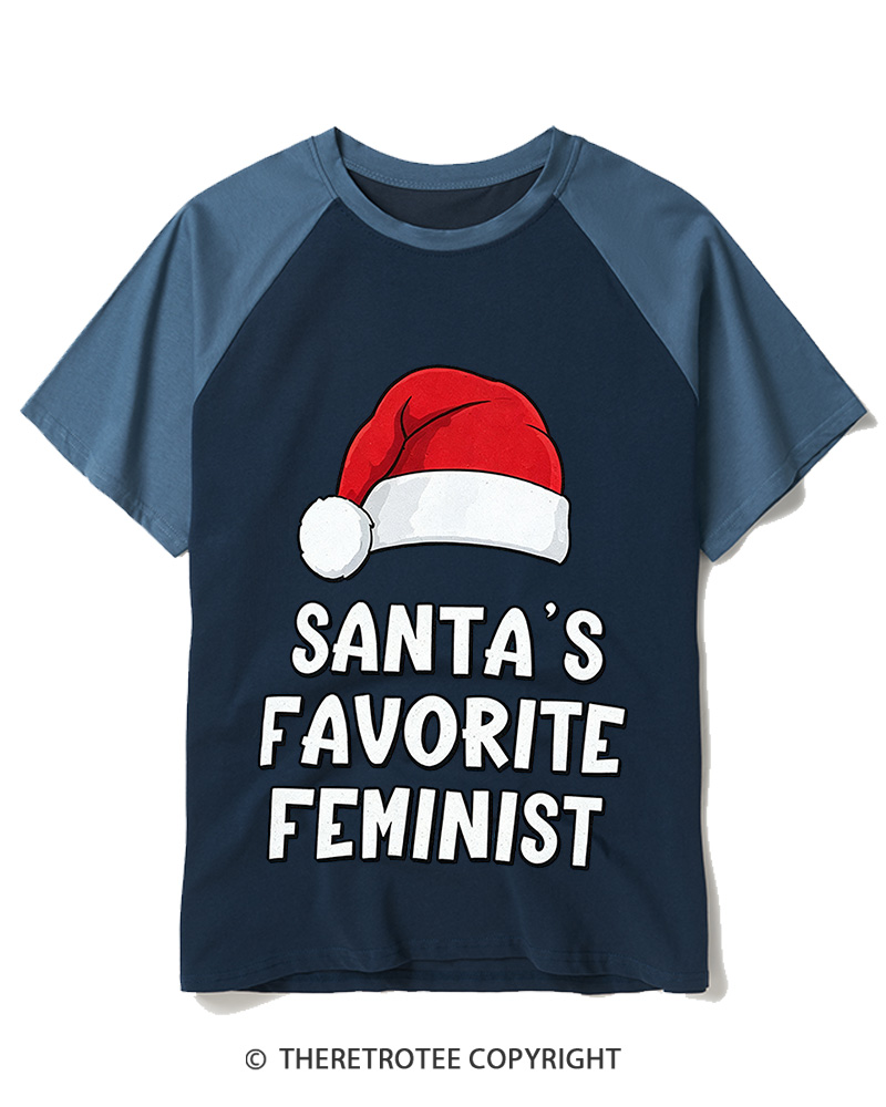 TheRetroTee Santa’s Favorite Feminist2000s Raglan Baseball T-Shirt