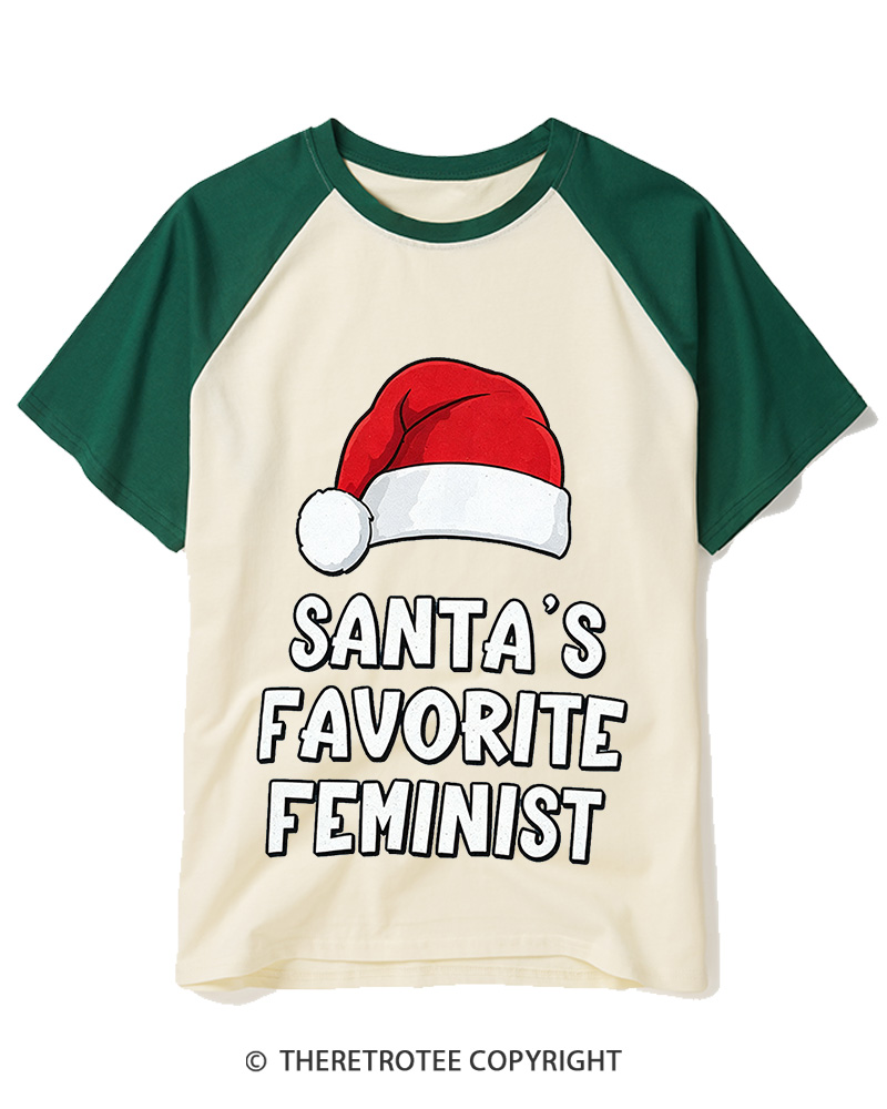 TheRetroTee Santa’s Favorite Feminist2000s Raglan Baseball T-Shirt