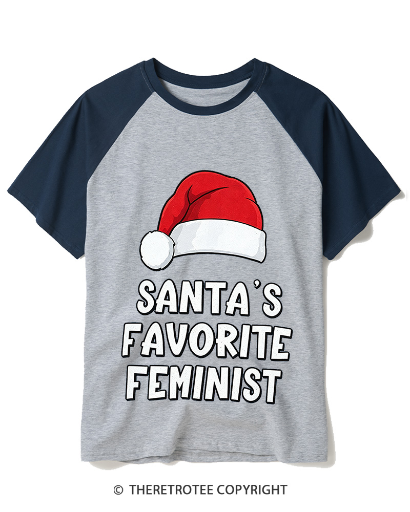 TheRetroTee Santa’s Favorite Feminist2000s Raglan Baseball T-Shirt