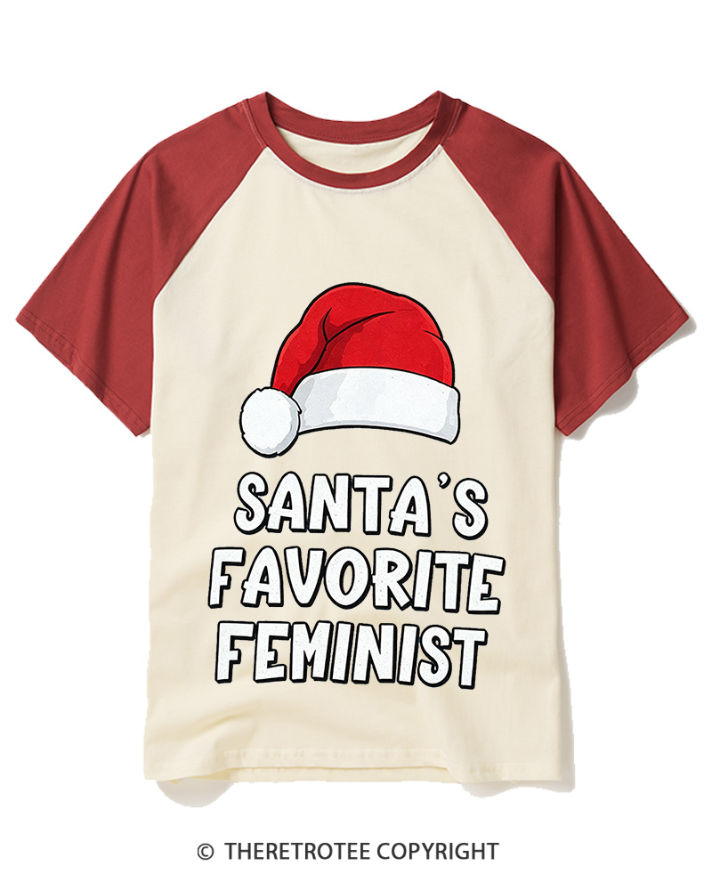 TheRetroTee Santa’s Favorite Feminist2000s Raglan Baseball T-Shirt