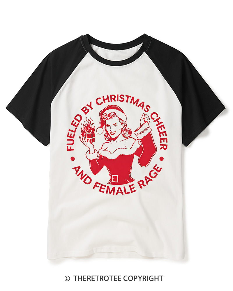 TheRetroTee Fueled By Christmas Cheer And Female Rage1960s Raglan Baseball T-Shirt