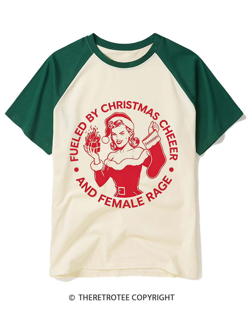 TheRetroTee Fueled By Christmas Cheer And Female Rage1960s Raglan Baseball T-Shirt