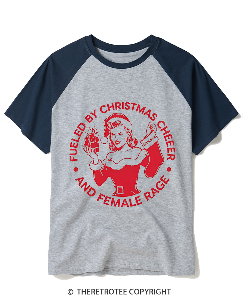 TheRetroTee Fueled By Christmas Cheer And Female Rage1960s Raglan Baseball T-Shirt