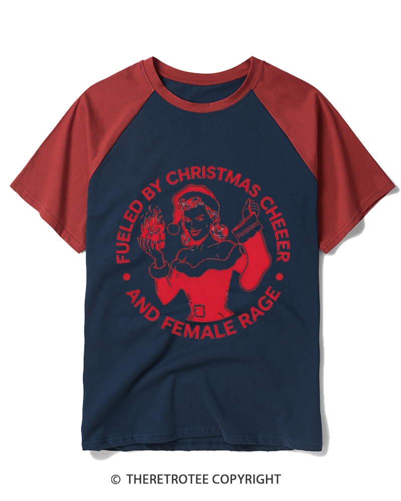TheRetroTee Fueled By Christmas Cheer And Female Rage1960s Raglan Baseball T-Shirt