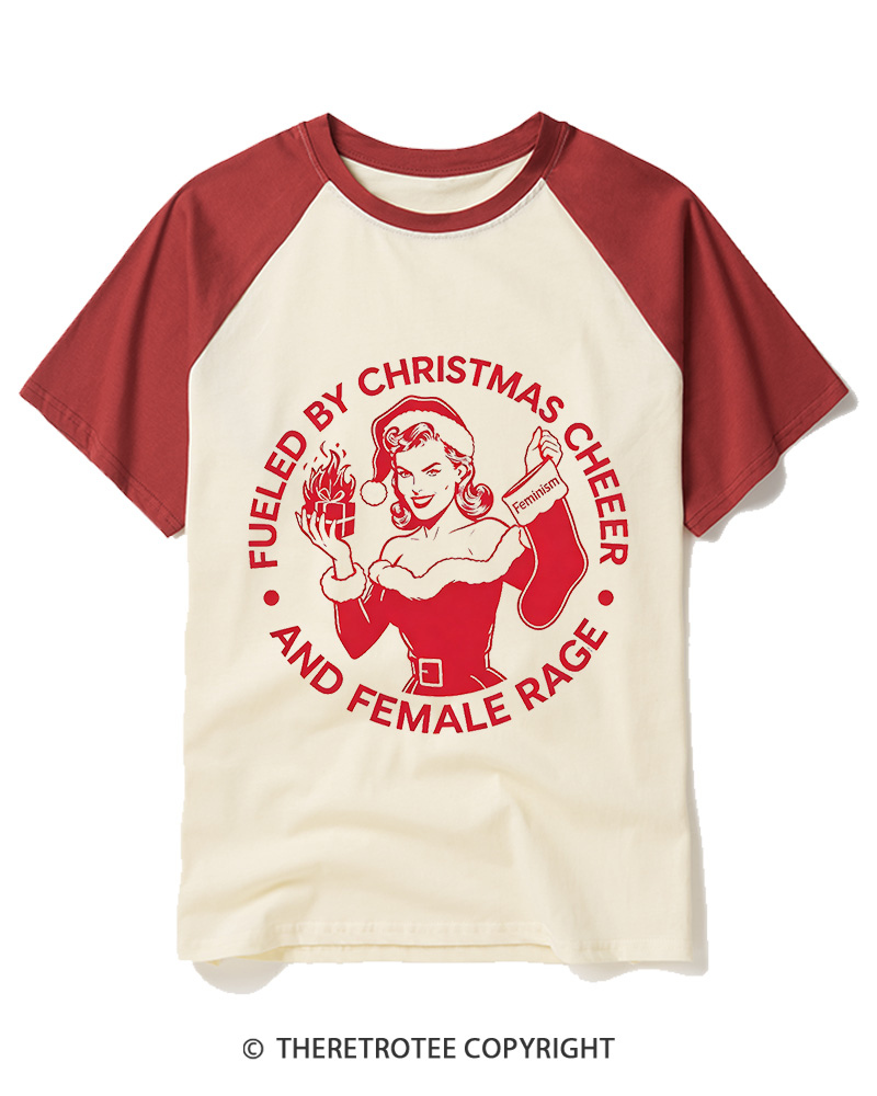 TheRetroTee Fueled By Christmas Cheer And Female Rage1960s Raglan Baseball T-Shirt