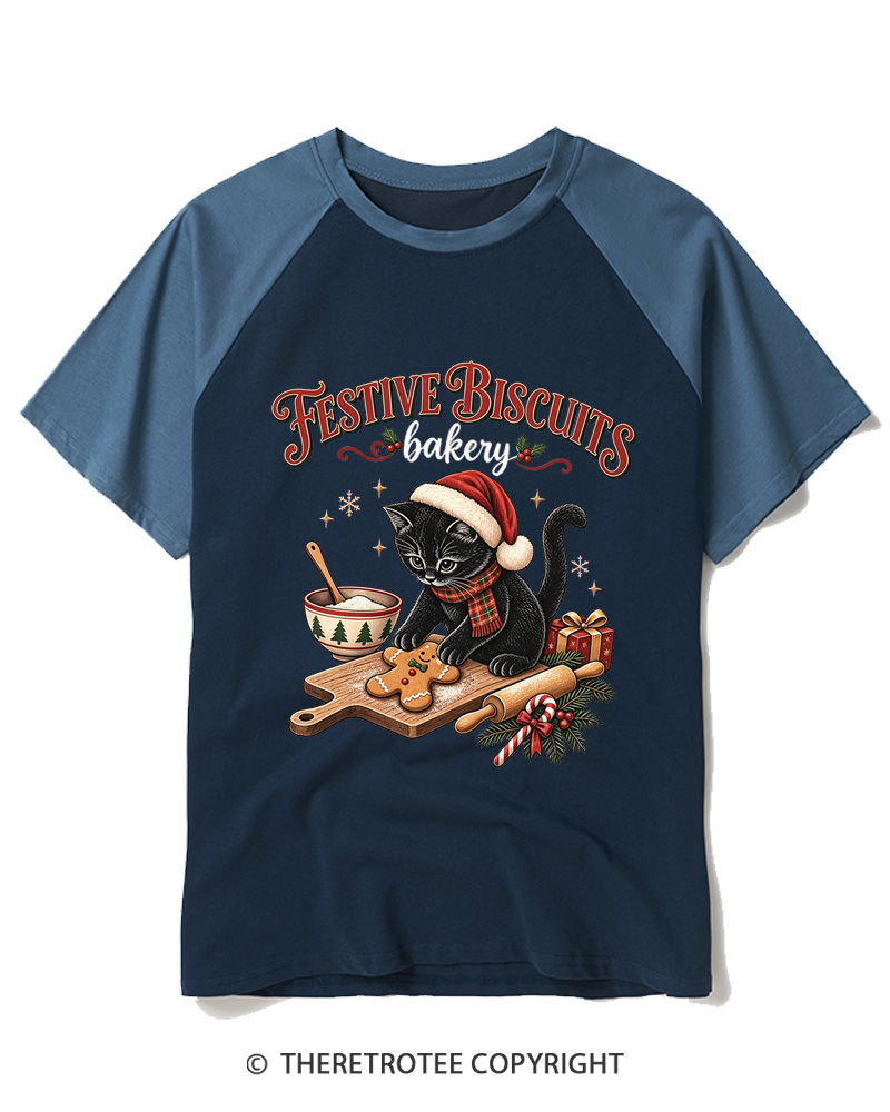 TheRetroTee Festive Biscuits bakery 1950s Raglan Baseball T-Shirt