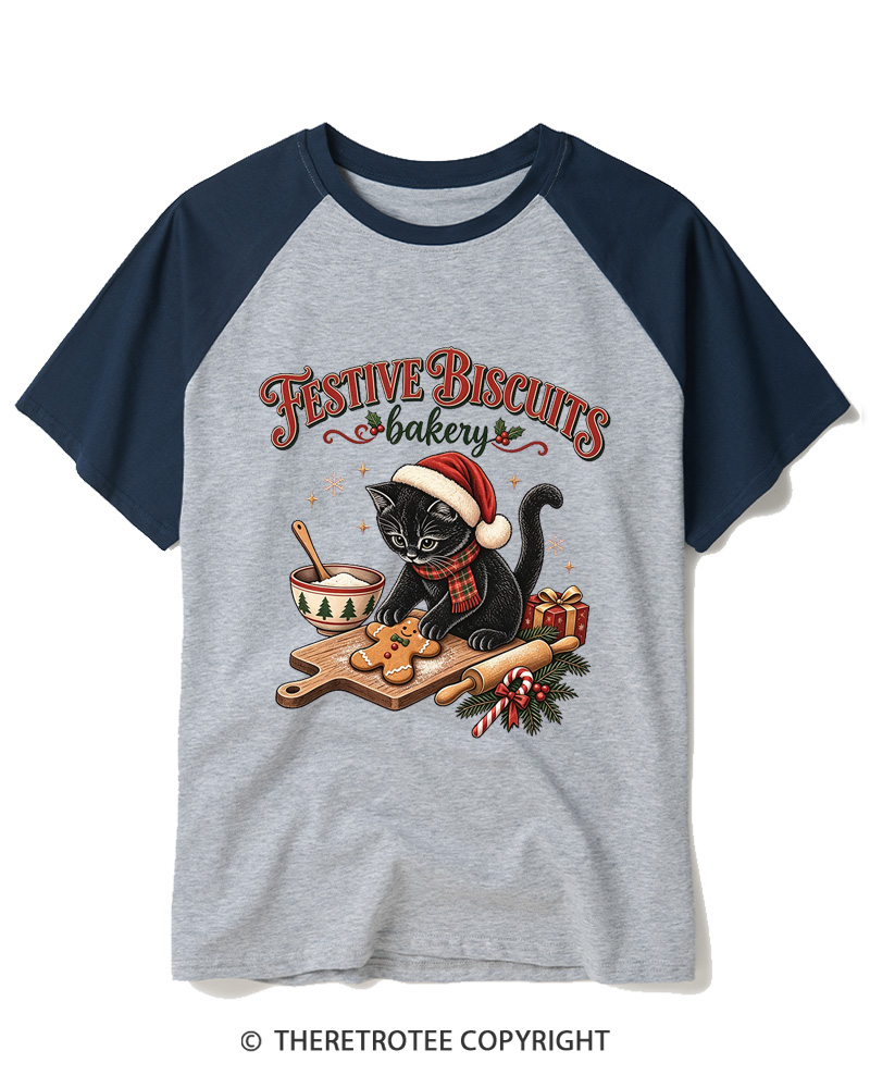 TheRetroTee Festive Biscuits bakery 1950s Raglan Baseball T-Shirt