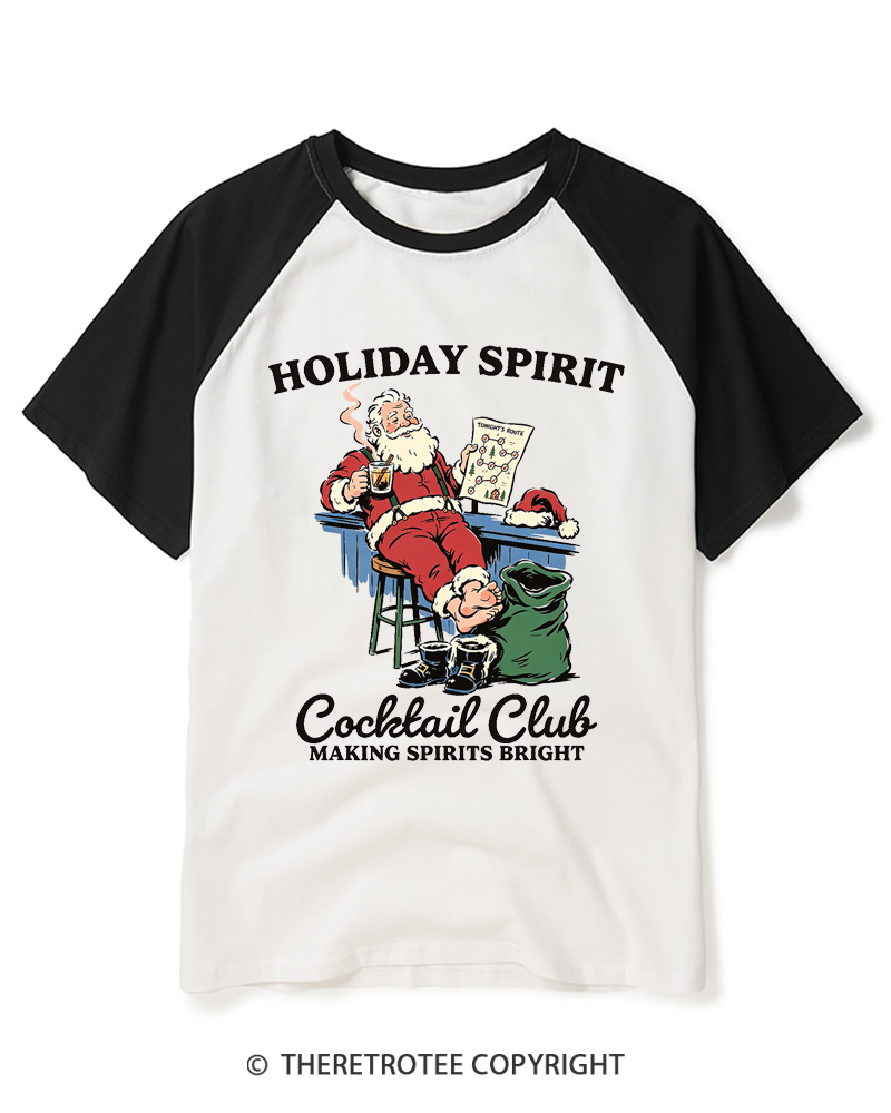 TheRetroTee Holiday Spirit Cocktail Club Making Spirits Bright 1950s Raglan Baseball T-Shirt