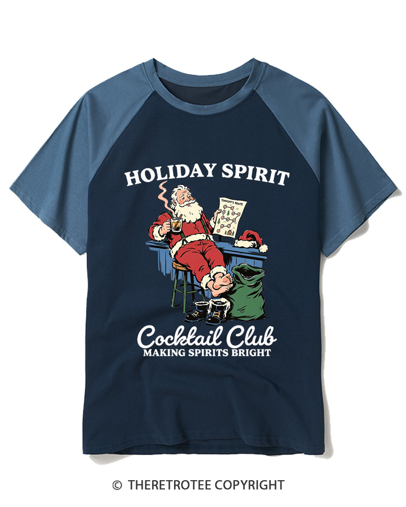 TheRetroTee Holiday Spirit Cocktail Club Making Spirits Bright 1950s Raglan Baseball T-Shirt