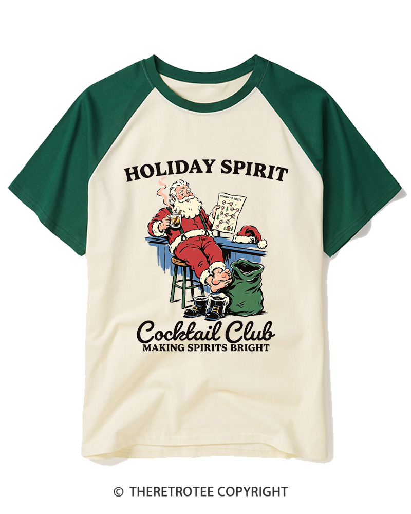 TheRetroTee Holiday Spirit Cocktail Club Making Spirits Bright 1950s Raglan Baseball T-Shirt