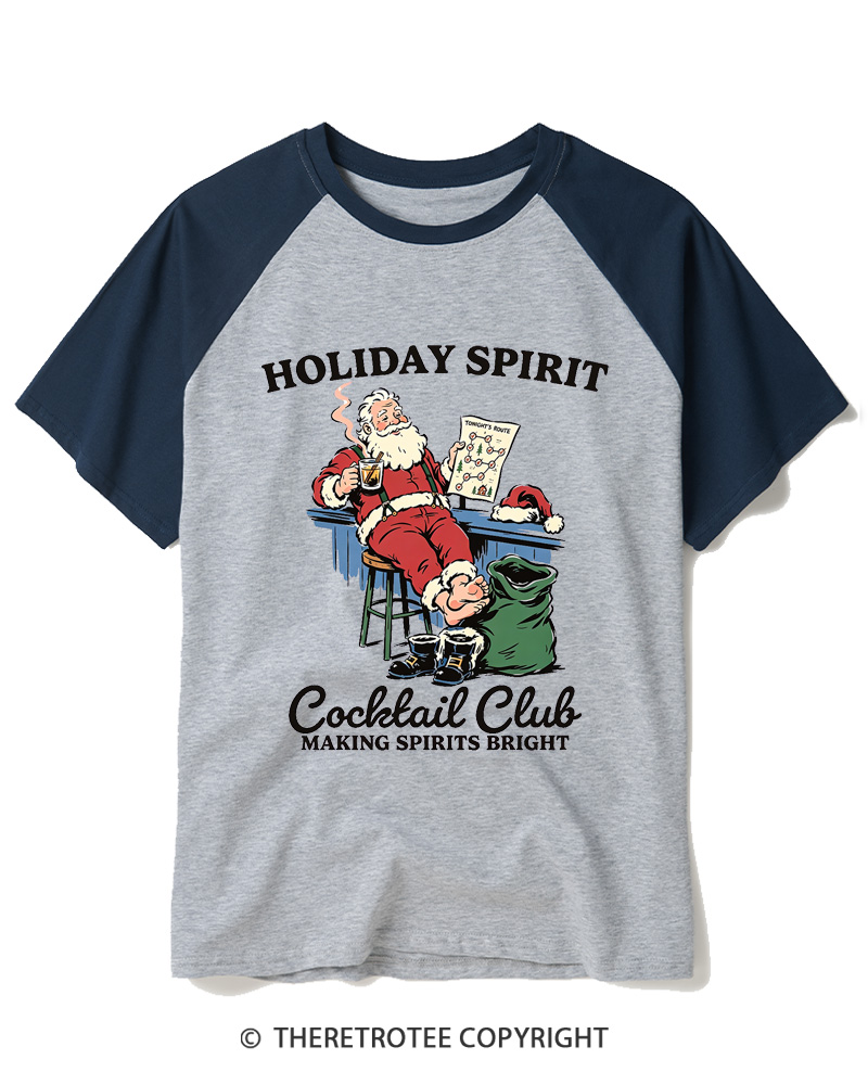 TheRetroTee Holiday Spirit Cocktail Club Making Spirits Bright 1950s Raglan Baseball T-Shirt