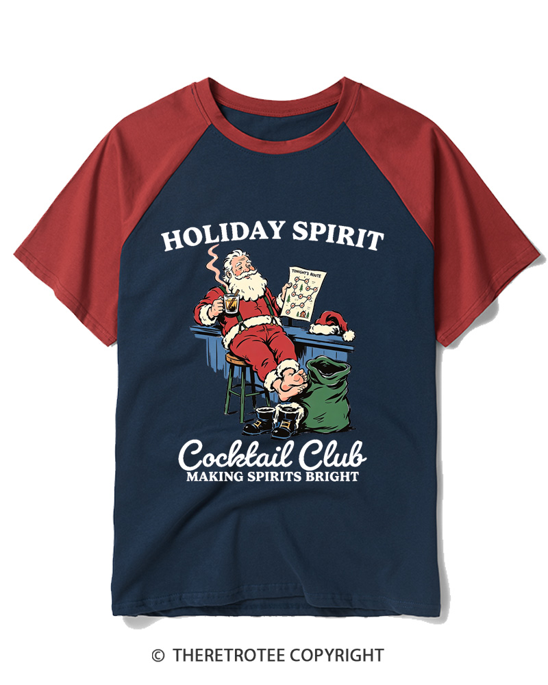 TheRetroTee Holiday Spirit Cocktail Club Making Spirits Bright 1950s Raglan Baseball T-Shirt