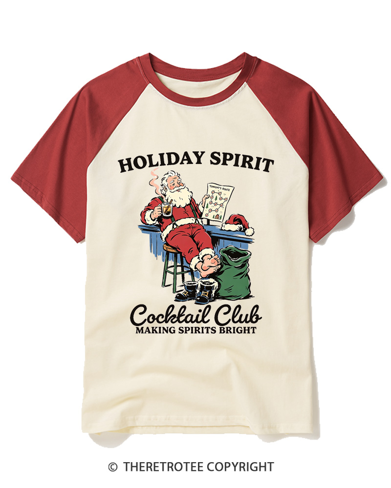 TheRetroTee Holiday Spirit Cocktail Club Making Spirits Bright 1950s Raglan Baseball T-Shirt