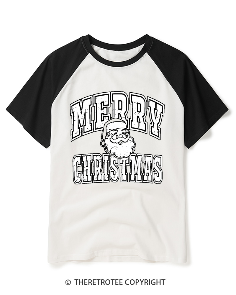 TheRetroTee Merry Christmas 1990s Raglan Baseball T-Shirt