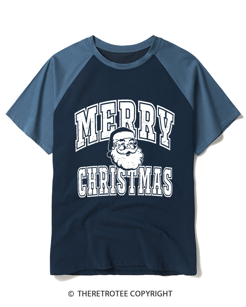 TheRetroTee Merry Christmas 1990s Raglan Baseball T-Shirt