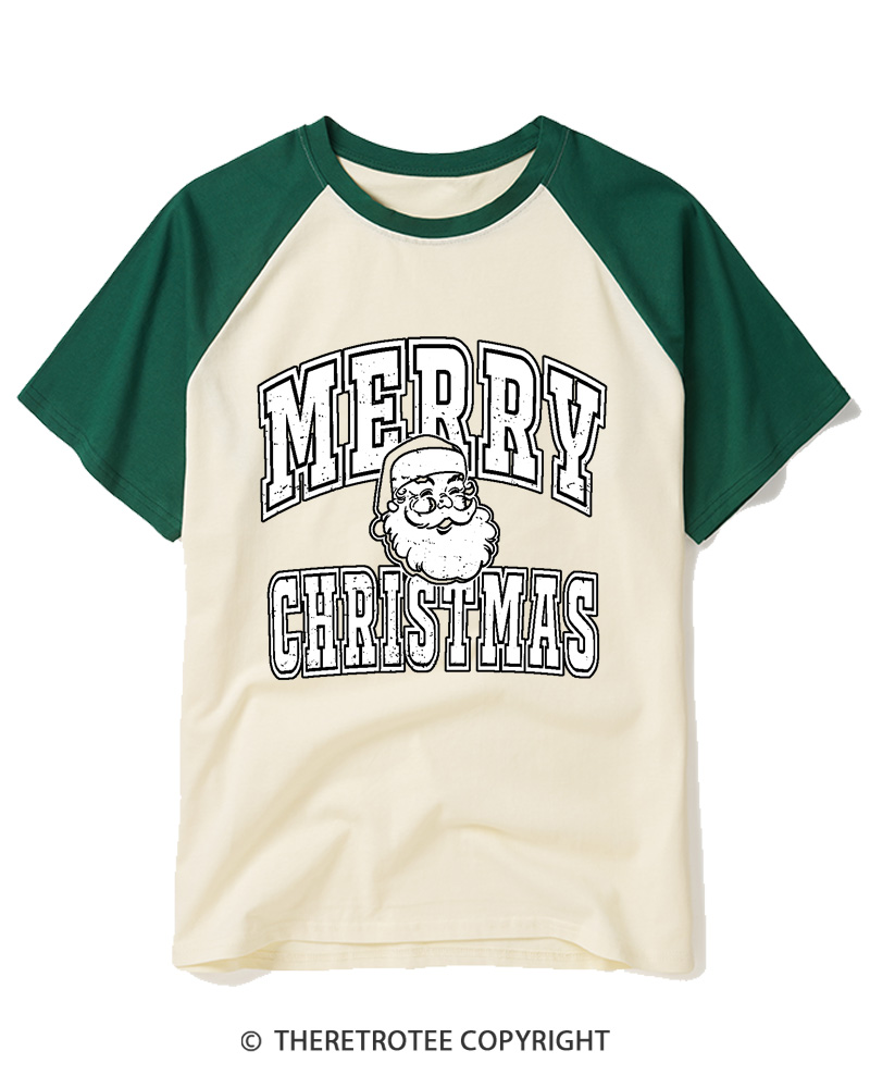 TheRetroTee Merry Christmas 1990s Raglan Baseball T-Shirt