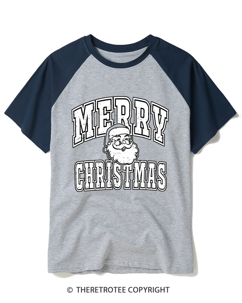 TheRetroTee Merry Christmas 1990s Raglan Baseball T-Shirt