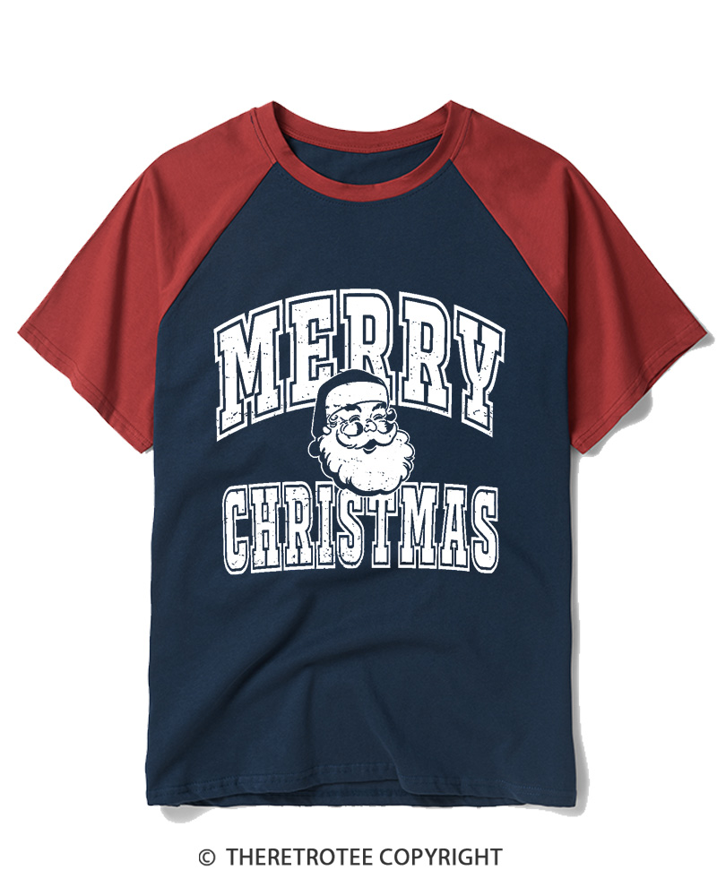 TheRetroTee Merry Christmas 1990s Raglan Baseball T-Shirt
