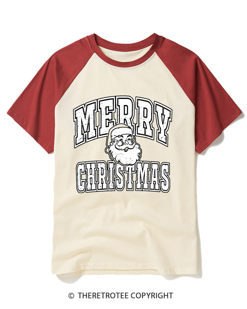 TheRetroTee Merry Christmas 1990s Raglan Baseball T-Shirt