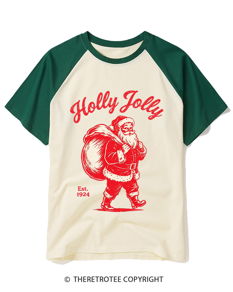TheRetroTee Holly Jolly 1920s Raglan Baseball T-Shirt