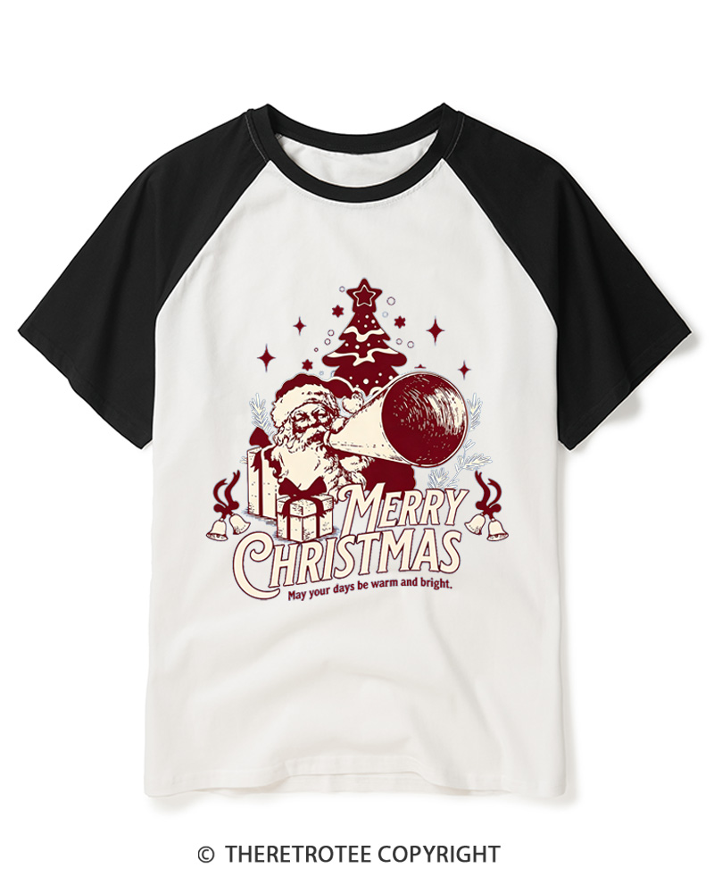 TheRetroTee Merry Christmas May Your Days Be Warm And Bright. 1950s Raglan Baseball T-Shirt