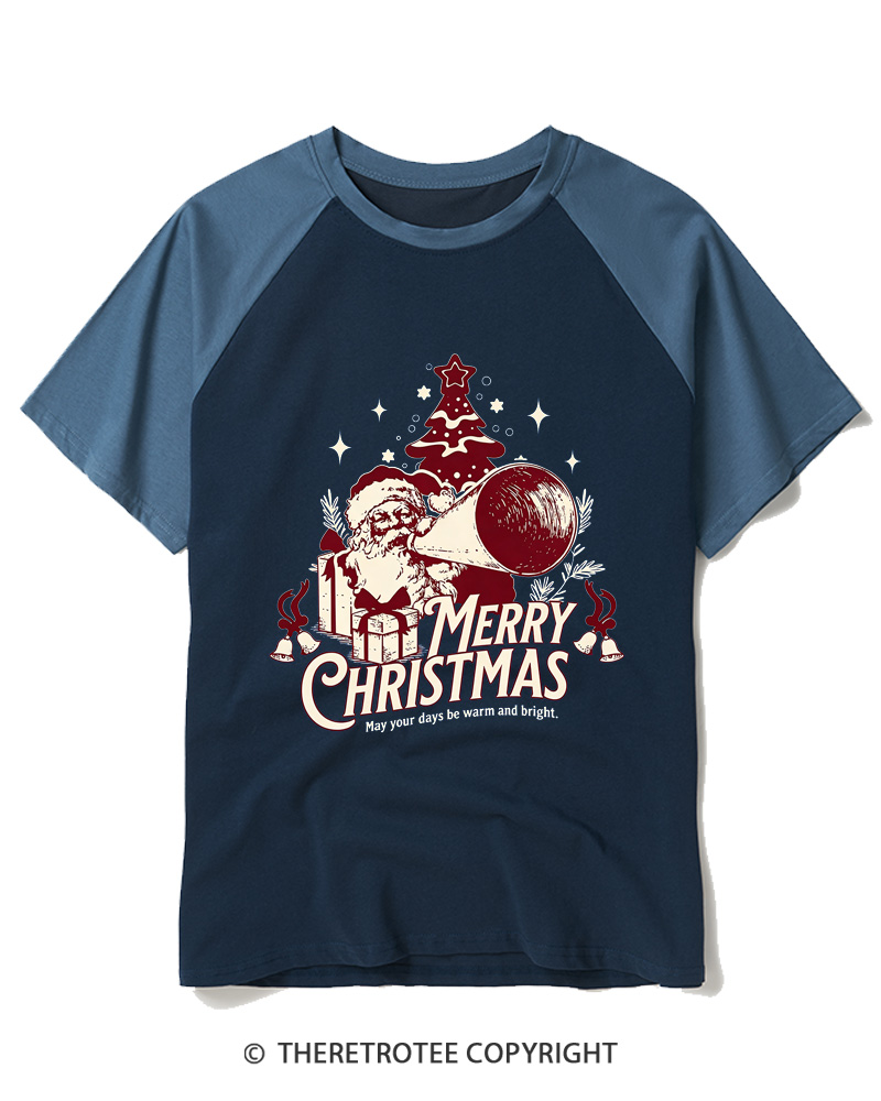 TheRetroTee Merry Christmas May Your Days Be Warm And Bright. 1950s Raglan Baseball T-Shirt