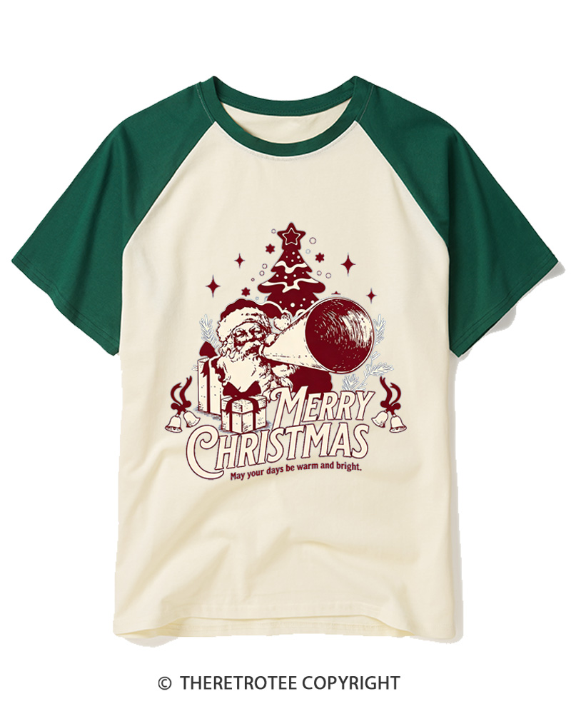 TheRetroTee Merry Christmas May Your Days Be Warm And Bright. 1950s Raglan Baseball T-Shirt