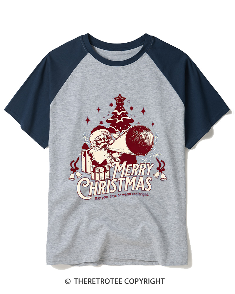 TheRetroTee Merry Christmas May Your Days Be Warm And Bright. 1950s Raglan Baseball T-Shirt