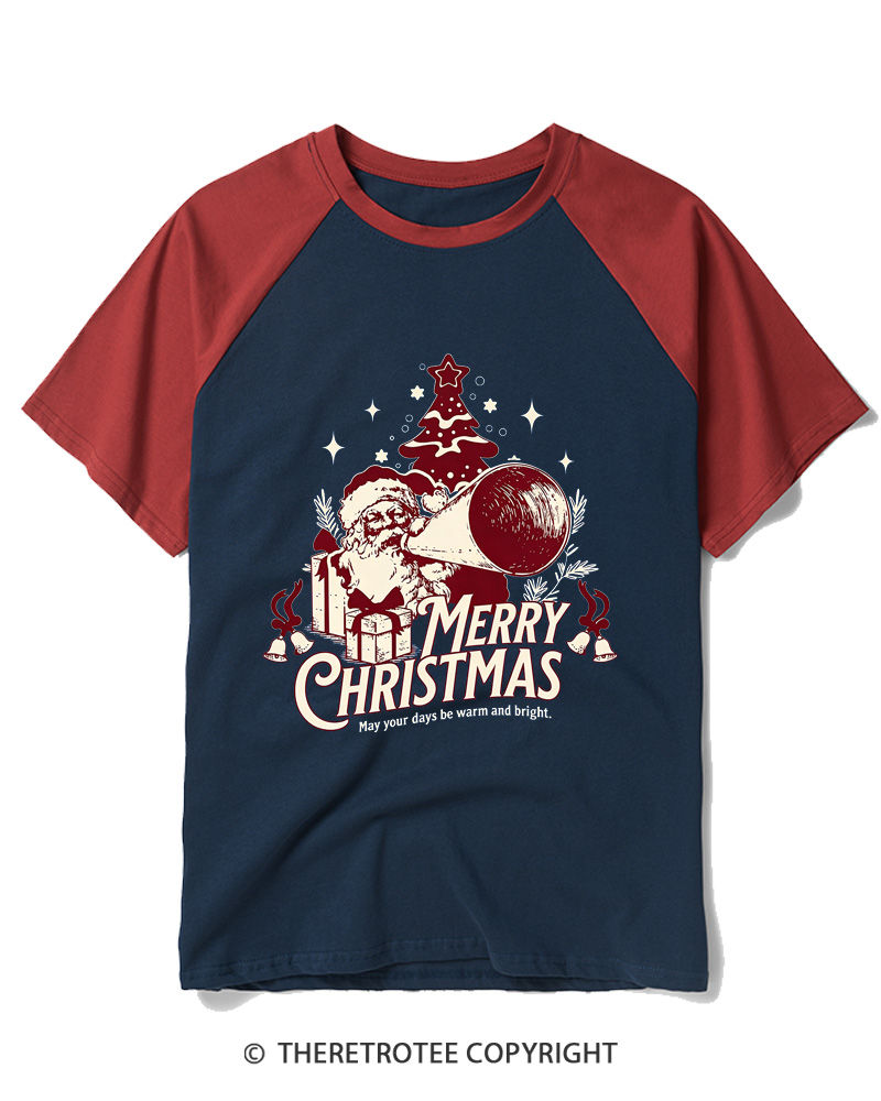 TheRetroTee Merry Christmas May Your Days Be Warm And Bright. 1950s Raglan Baseball T-Shirt