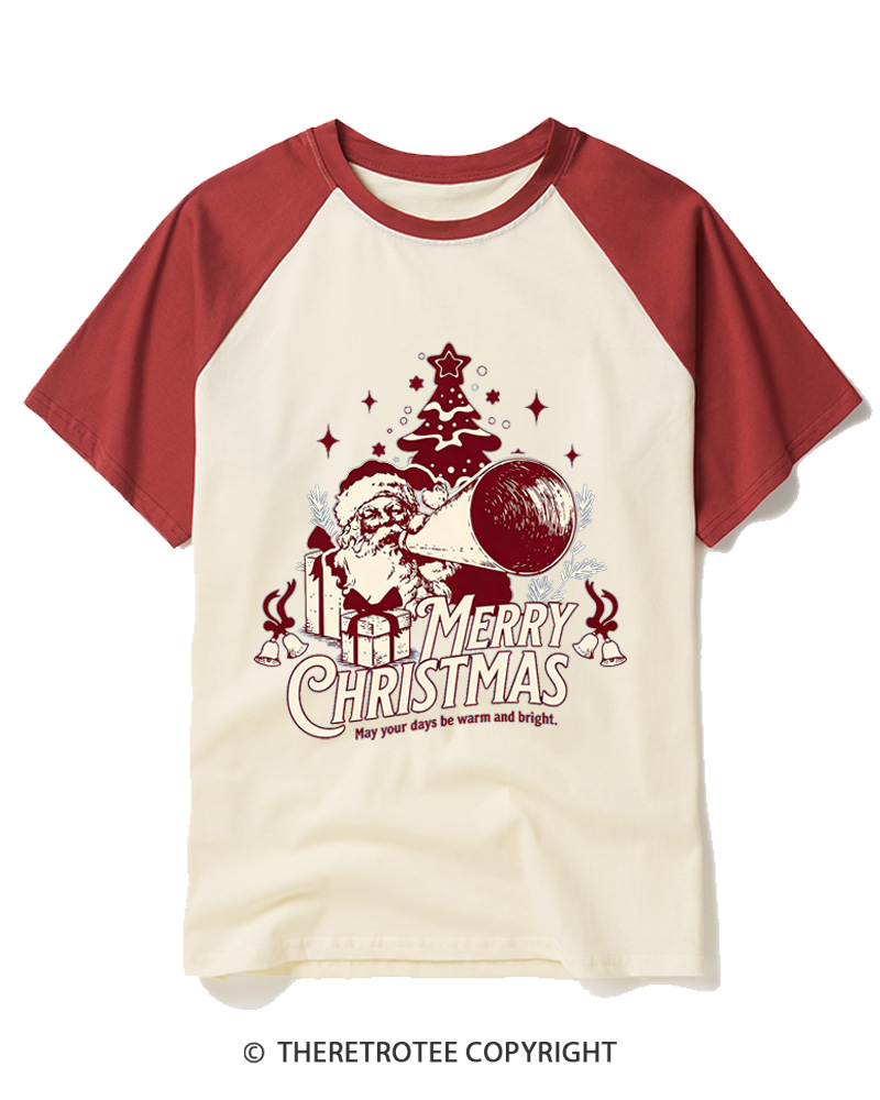 TheRetroTee Merry Christmas May Your Days Be Warm And Bright. 1950s Raglan Baseball T-Shirt