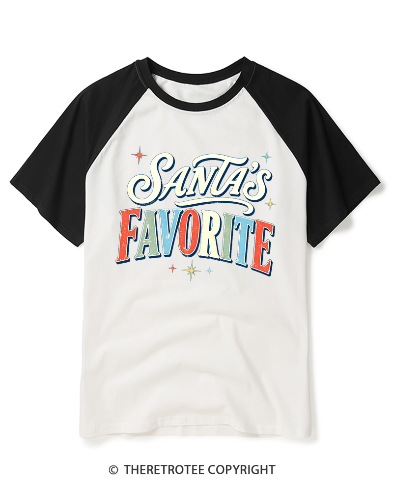 TheRetroTee Santa’s Favorite 1970s Raglan Baseball T-Shirt