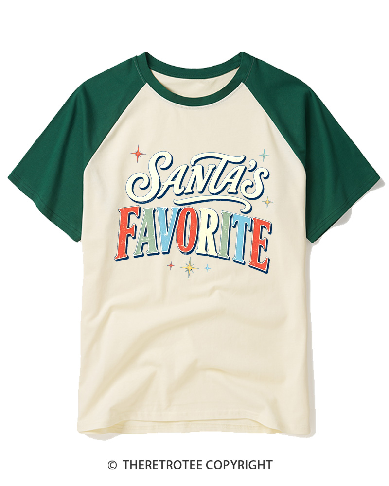 TheRetroTee Santa’s Favorite 1970s Raglan Baseball T-Shirt
