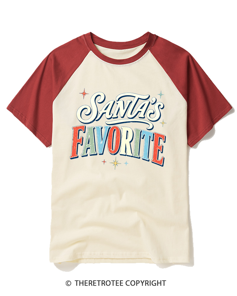 TheRetroTee Santa’s Favorite 1970s Raglan Baseball T-Shirt