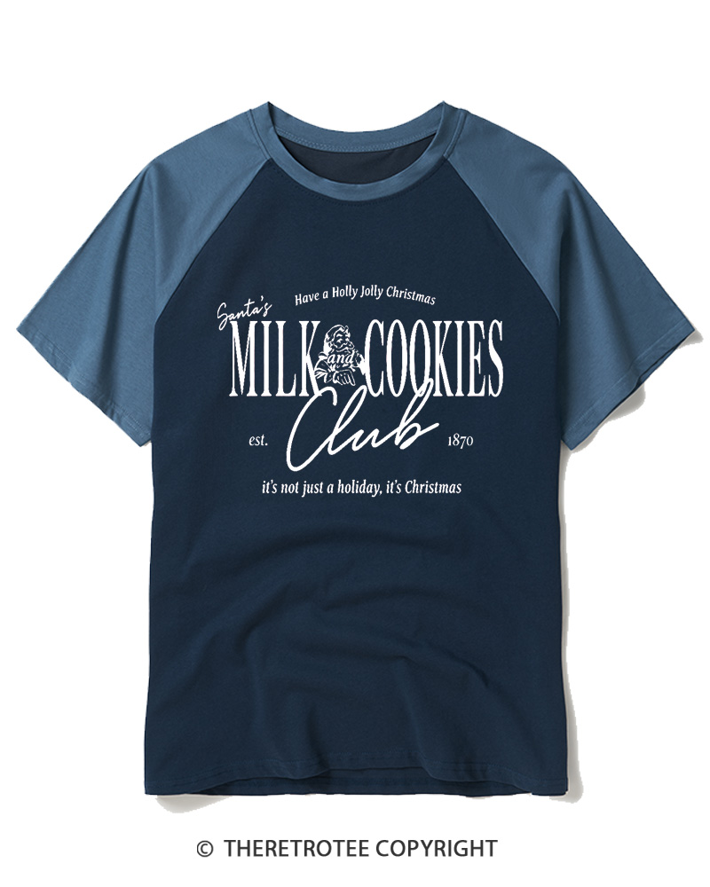 TheRetroTee Santa’s Milk and Cookies Club 1950s Raglan Baseball T-Shirt
