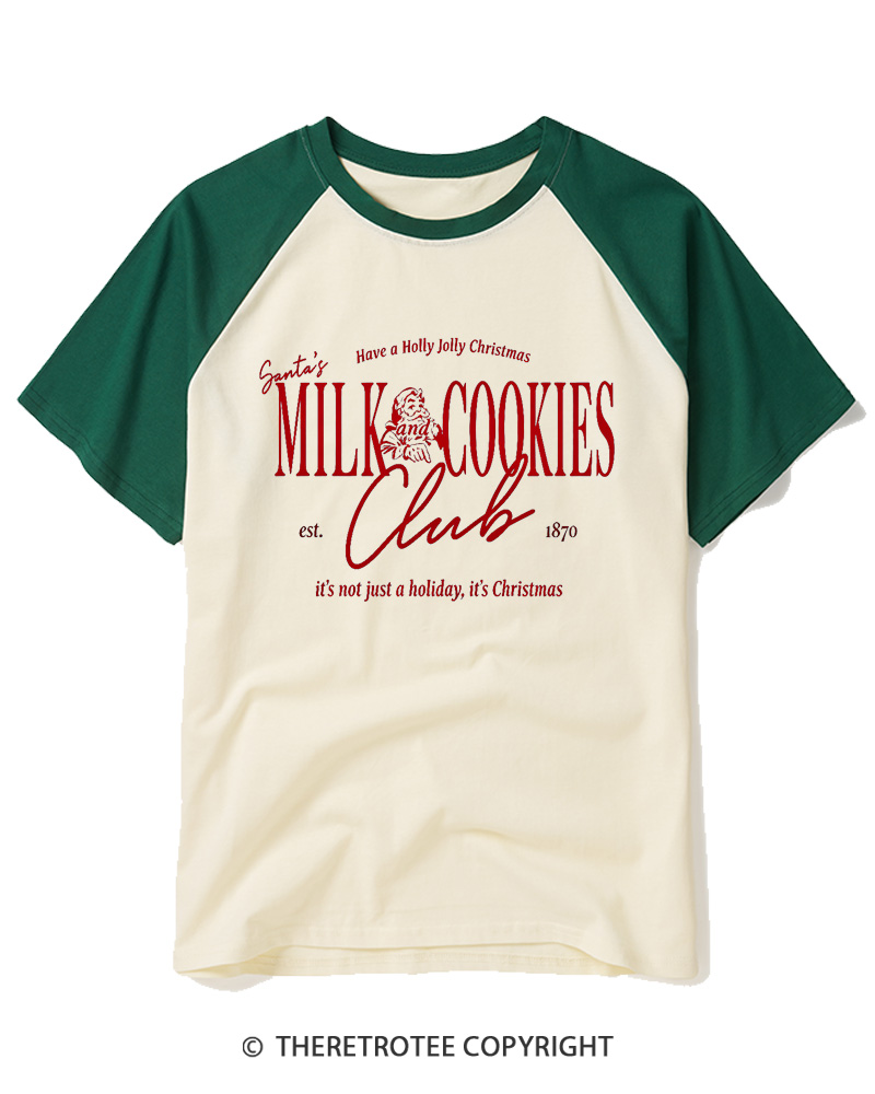 TheRetroTee Santa’s Milk and Cookies Club 1950s Raglan Baseball T-Shirt