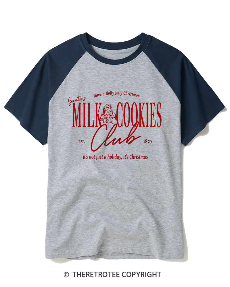 TheRetroTee Santa’s Milk and Cookies Club 1950s Raglan Baseball T-Shirt
