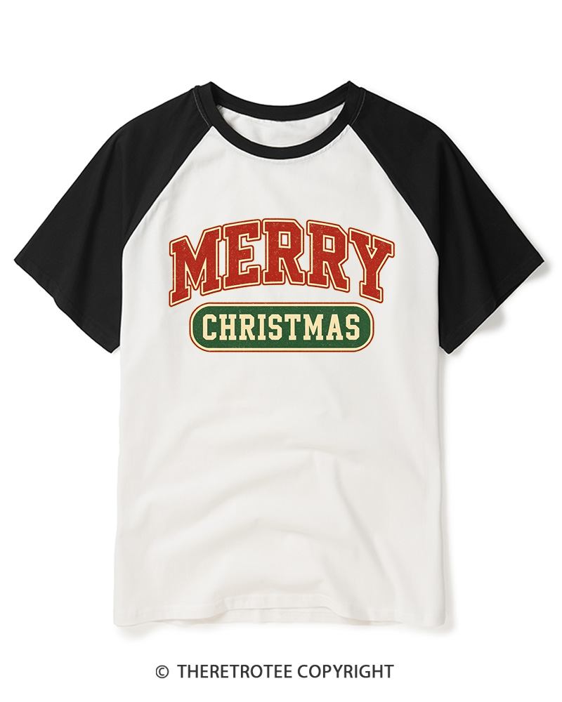 TheRetroTee Merry Christmas 1950s Raglan Baseball T-Shirt