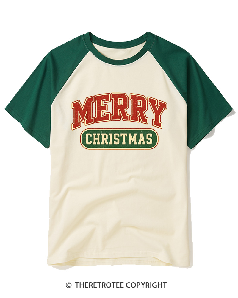 TheRetroTee Merry Christmas 1950s Raglan Baseball T-Shirt